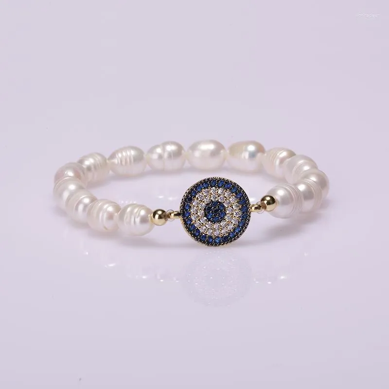 Bracelet en perles d'eau douce naturelles, 5 pièces/lot, avec breloque, connecteur de couleur or, pour femmes et filles, bijoux cadeau