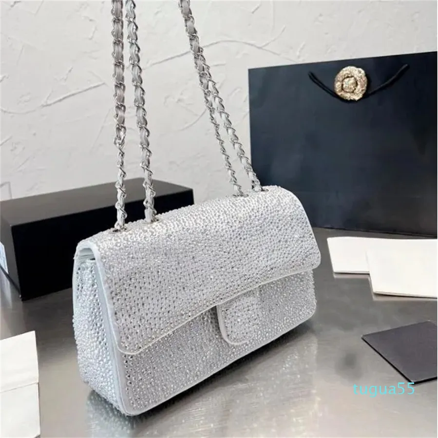 Damenlappen Designer -Tasche Glitzer Strass mit hoher Kapazität Handtaschen Designer Silber Metall Hardware Kette Cross Body Strass Diamonds Pailletten TOTE BAG 25 cm