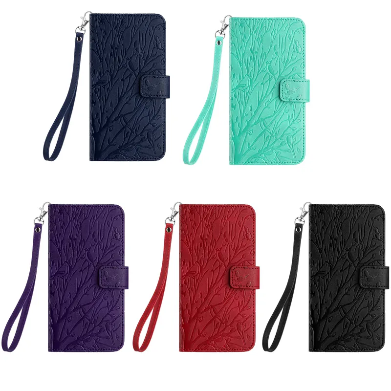 أشجار الطيور PU Leather Wallet Wallet for Samsung Galaxy S23 Plus S22 Ultra A54 A34 A53 A33 A32 A23 S21 CREDIT ID CRAT