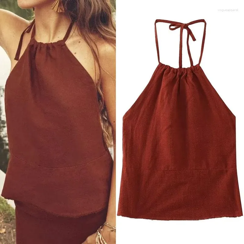 Women's Tanks Summer Boho Top For Woman Sexy Adjust Halter Neck Self Ties Tops Open Back Sleeveless Blouses Frayed Hem Shirts Female