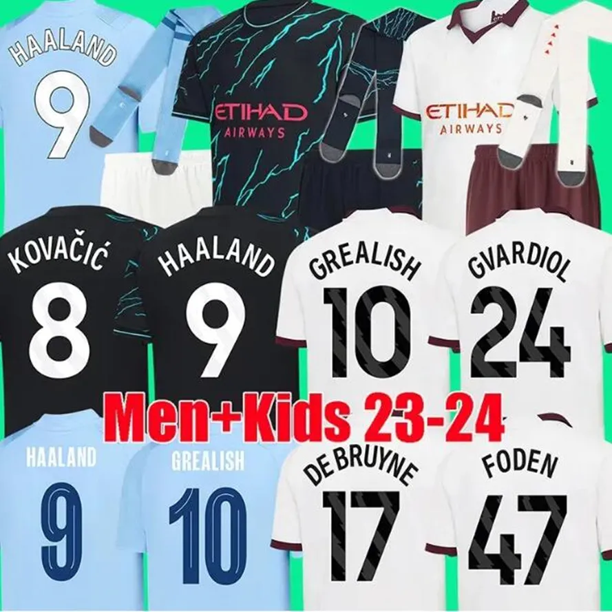 23 24 24 Manchesters koszulka piłkarska Zestaw dla dzieci Mans Cities Mahrez Fan Player Wersja de Bruyne Foden 2023 2024 Haaland Football Tops koszulka
