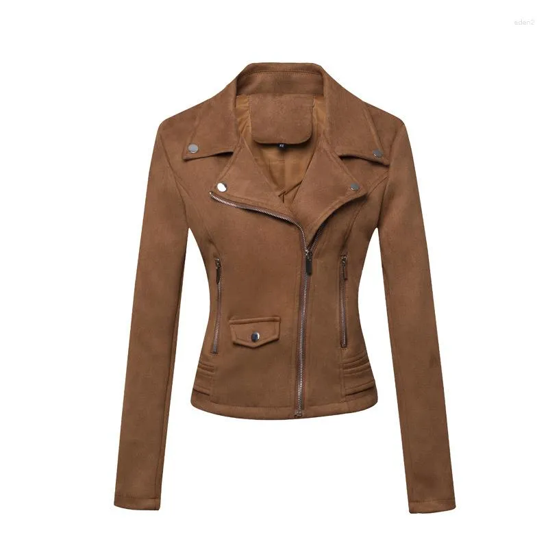 Giacche in pelle scamosciata sintetica da donna Cappotto corto da moto con cerniera Giacca da motociclista moda Autunno Inverno Outwear Jaqueta De Couro