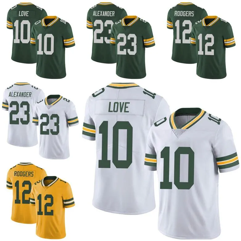 10 Love Stitched Fußballtrikots 12 Aaron Rodgers Herren Damen Jugend S-3XL Heim-Auswärtstrikot