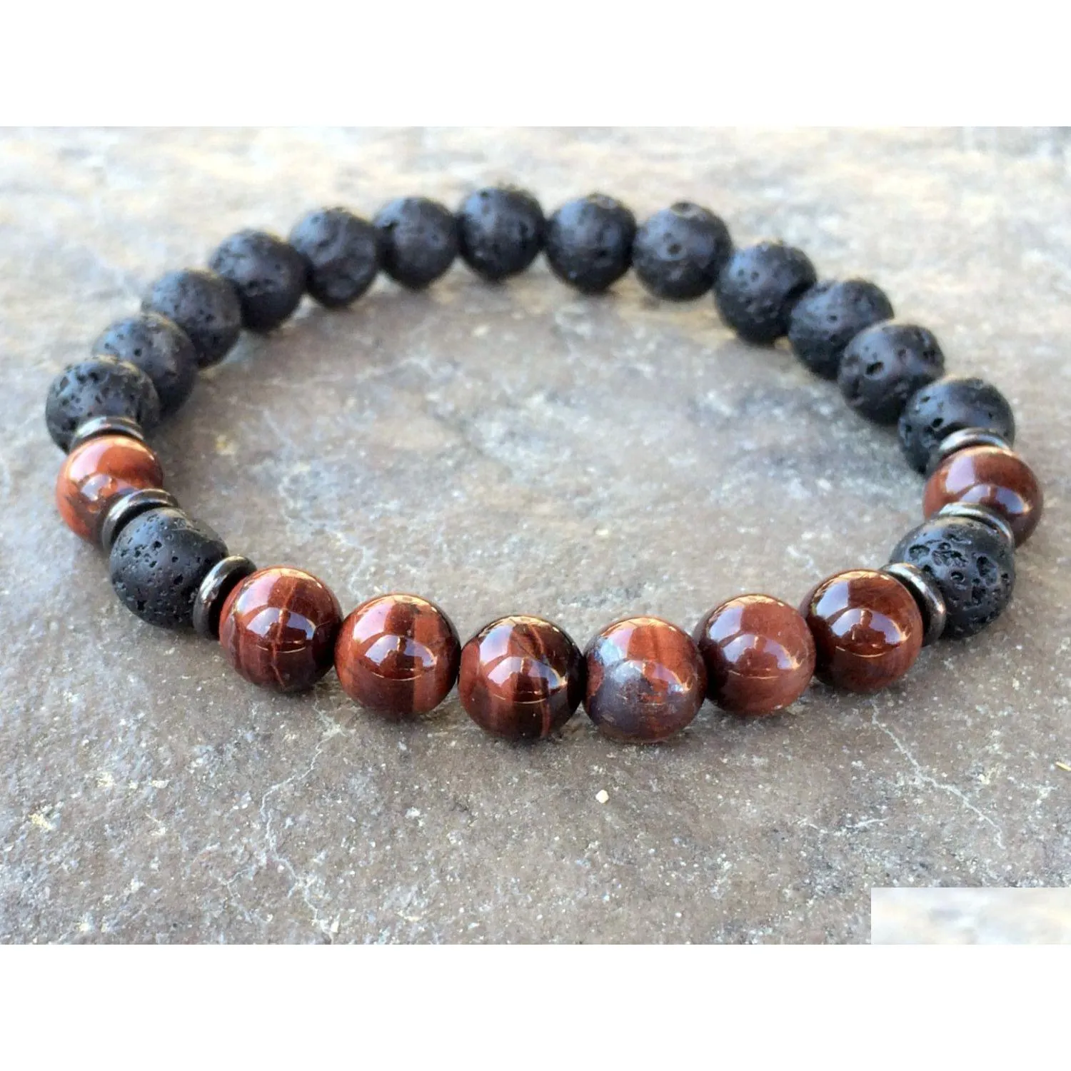 Beaded SN1083 Natural Mens Lava Red Tiger Eye Armband Ny design Yoga Mala Pärlor Buddhist Meditation Chakra smycken Drop Del Dhgarden DHVT3