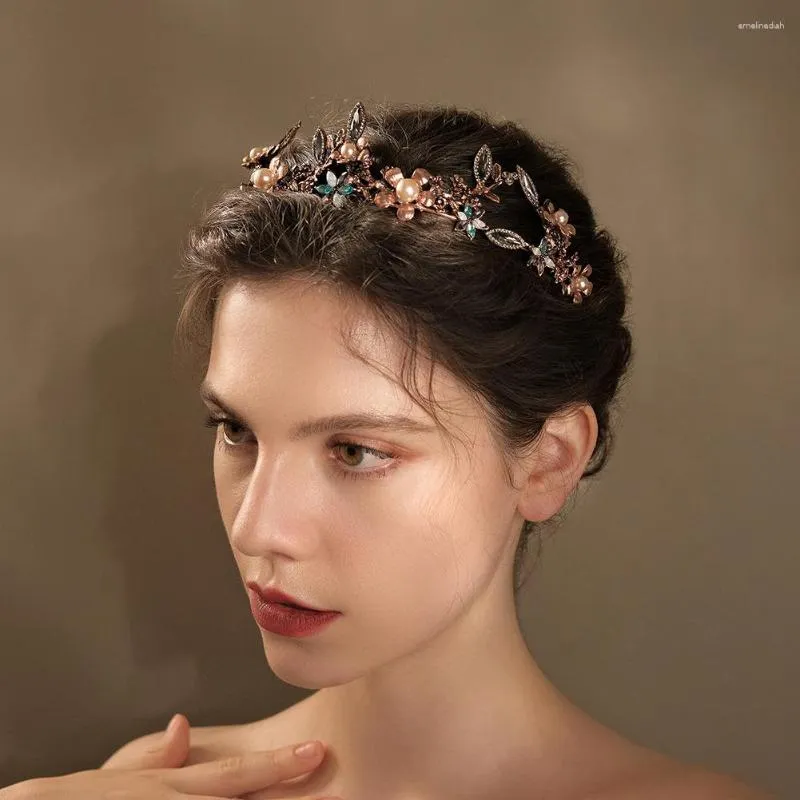 Pinces à cheveux Vintage baroque simulé perle cristal Floral couronne de mariée feuille diadèmes accessoires de mariage mariées diadème Pageant casque