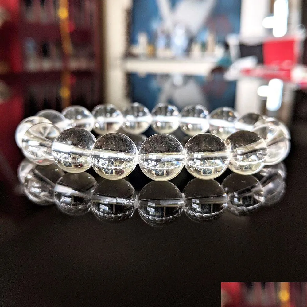 Con cuentas Mg1152 Natural 12 mm Pulsera de cuentas de cristal de cuarzo transparente para hombres Joyería de entrega de gota hecha a mano blanca de alta calidad Brac Dhgarden Dhpaa