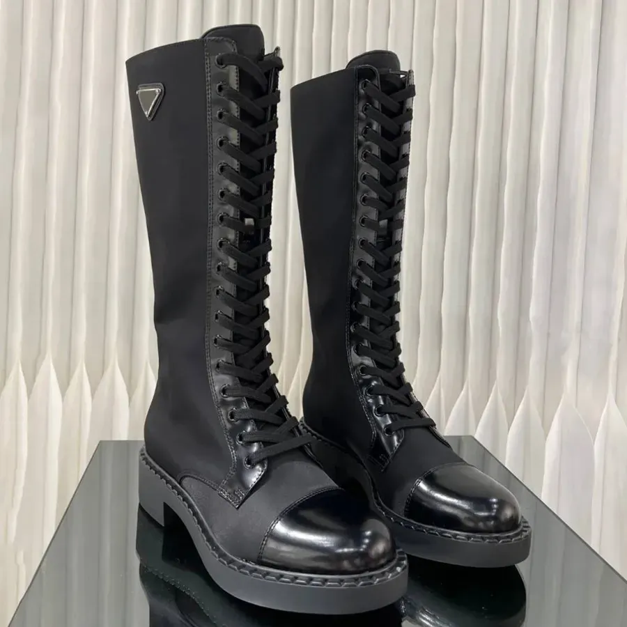 Kvinnor av högsta kvalitet Black Platform Shoes Over the Knee Leather Shoe Cowboy Chelsea Boot Ada Women Knee