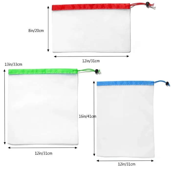 Reusable Mesh Produce Bags Double Stitched Drawstring Mesh Bag Multipurpose Food Fruits Vegetable Storage Bags
