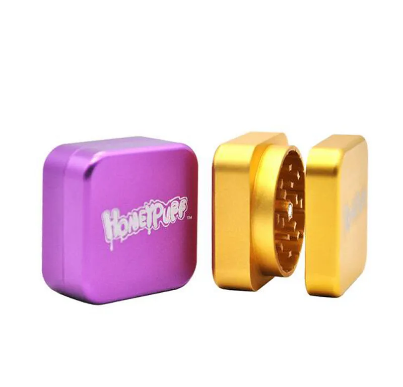 Honeypuff 47mm 2 lager Frosted Feeling Square Aircraft Aluminium Dry Herb Grinder Spice Tobacco Mini Grinder Crusher Hand Crank