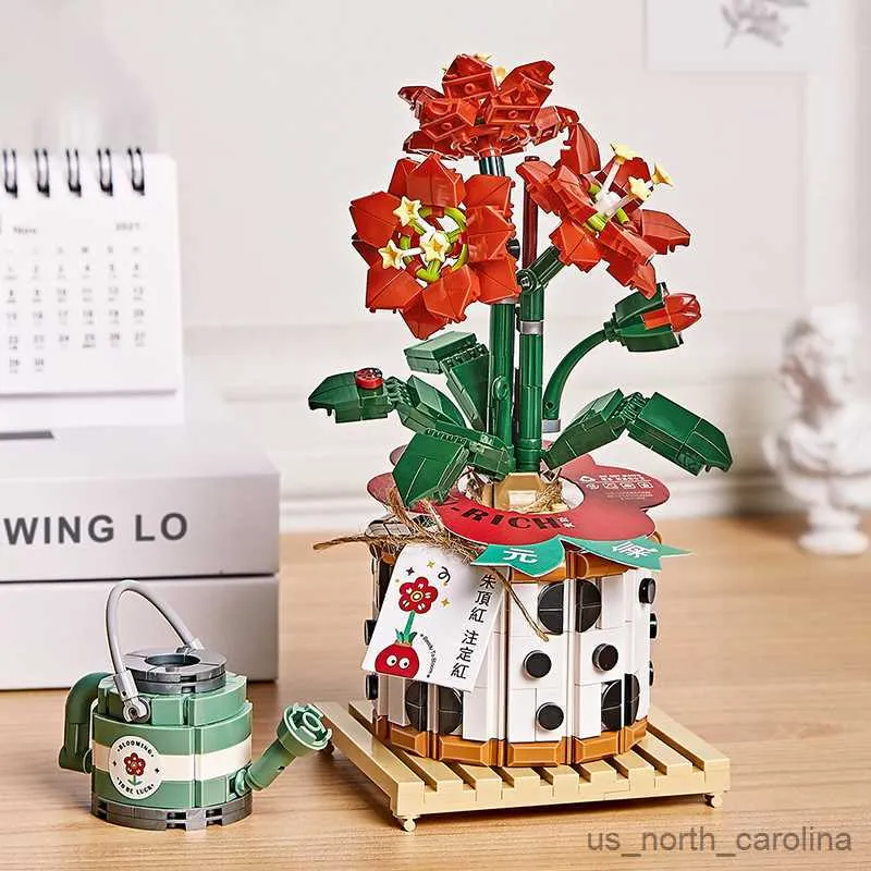 Bloco Creative Bouquet Buquet Block Block Strawberry Flower Plated Plant Home Decor Assembly Toy for Kid Presente R230911