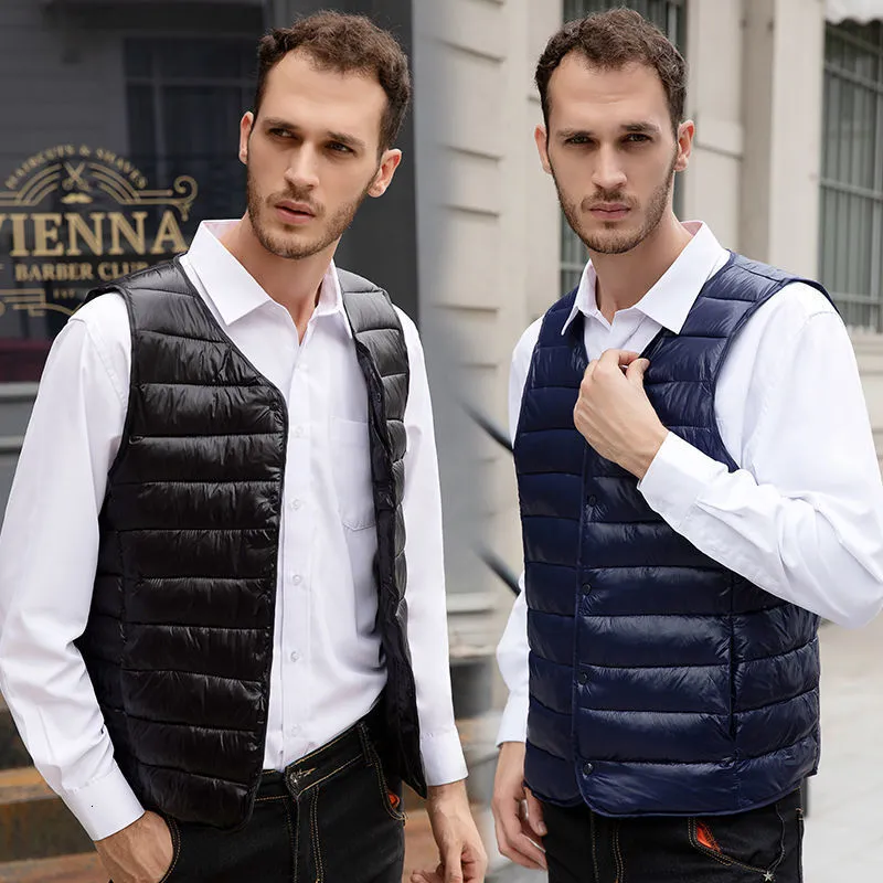 Heren Vesten Mode Ultra Licht Donsvest Mannen Lente Herfst Mouwloze Kraag Mannelijke Casual Winter Witte Eend Vest 230909