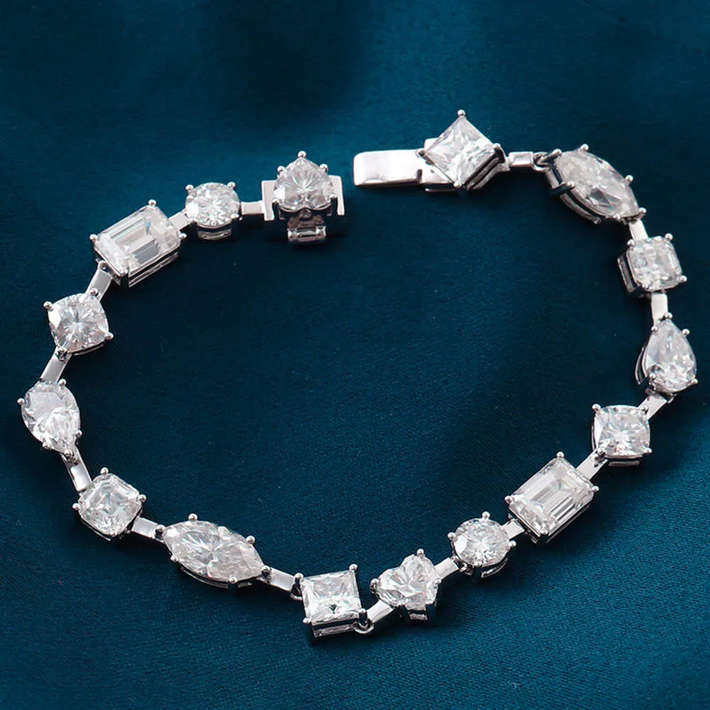 Настроить смешанную разную форму Vvs Муассанит с бриллиантами, теннисное ожерелье, цепочки, модное женское золото, серебро, ювелирные изделия, ожерелье