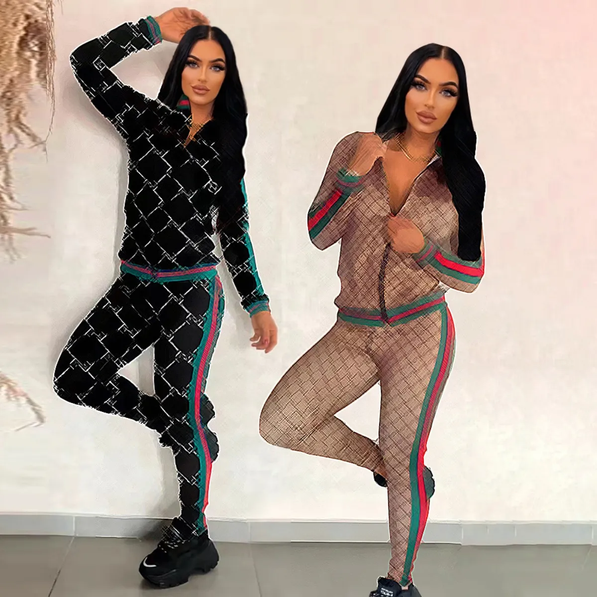 Casual Two Piece Pants Tracksuit Women Zip Jacket och byxa Set Sweatsuits Free Ship