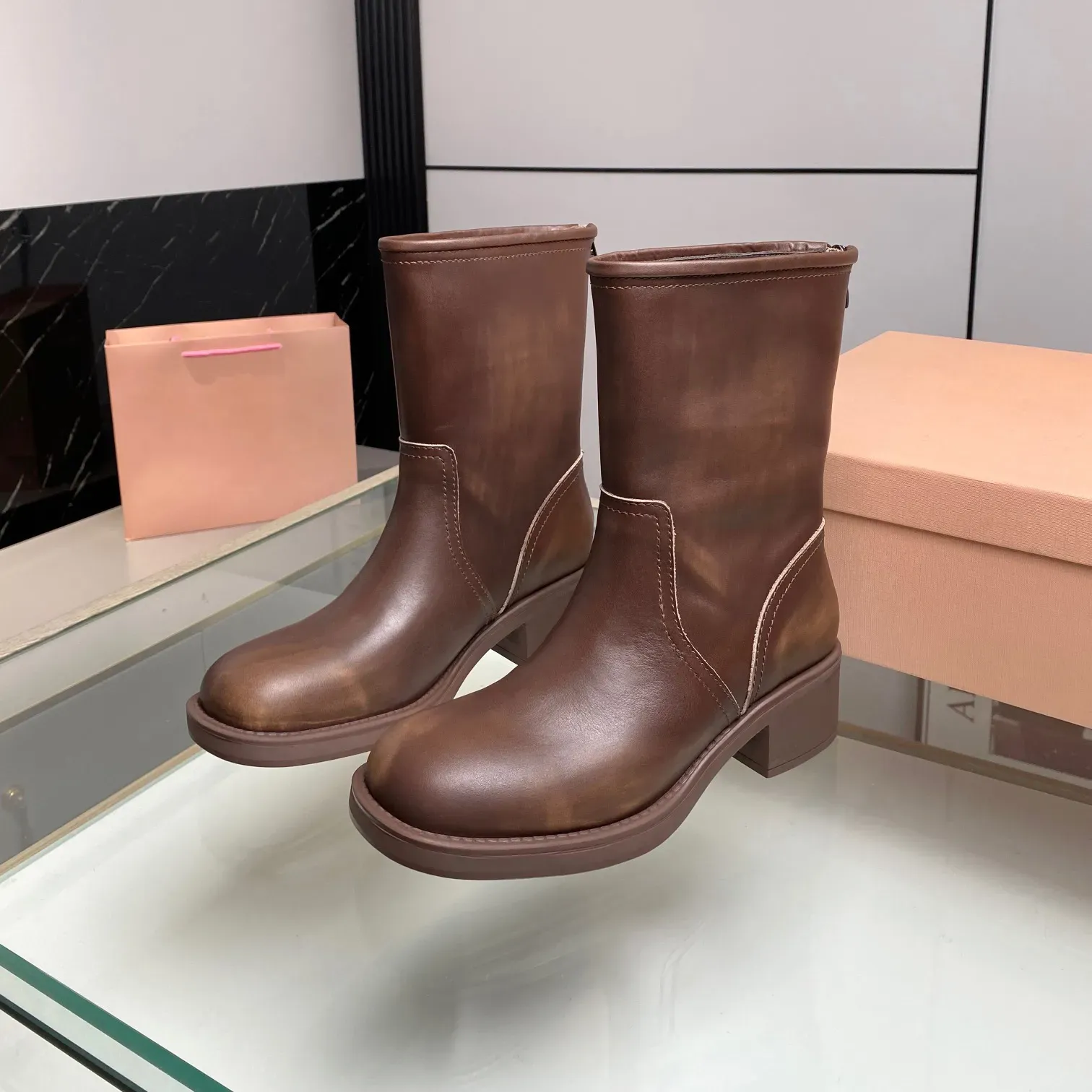 Luxury Australian Womens Brown Suede Boots Y2K Style Brown Leather