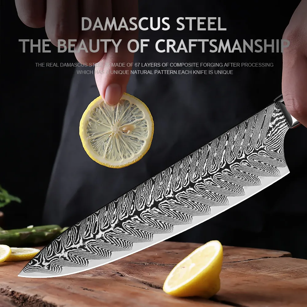 Cuchillo Japonés Santoku Profesional 7pulgadas Acero Damasco –