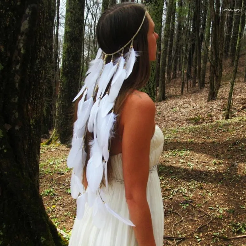 Grampos de cabelo boho pena bandana para mulheres casamento noivado headpiece extensões festival música headwear branco