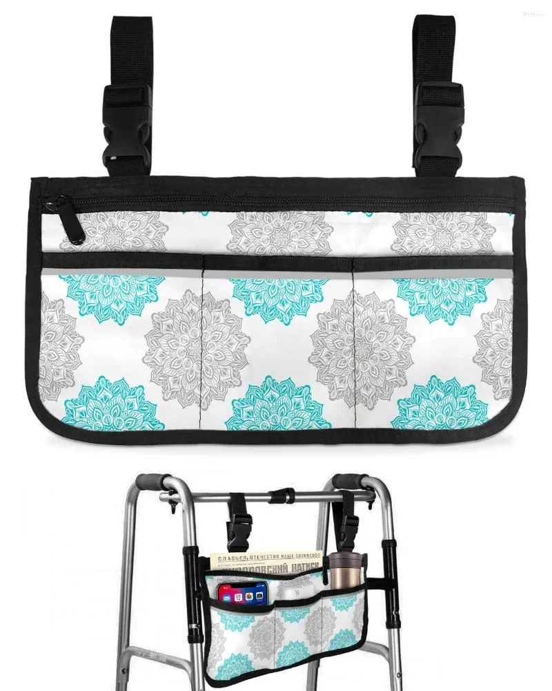 Storage Bags Mandala Grey Blue Texture Wheelchair Bag With Pockets Armrest Side Electric Scooter Walking Frame Pouch