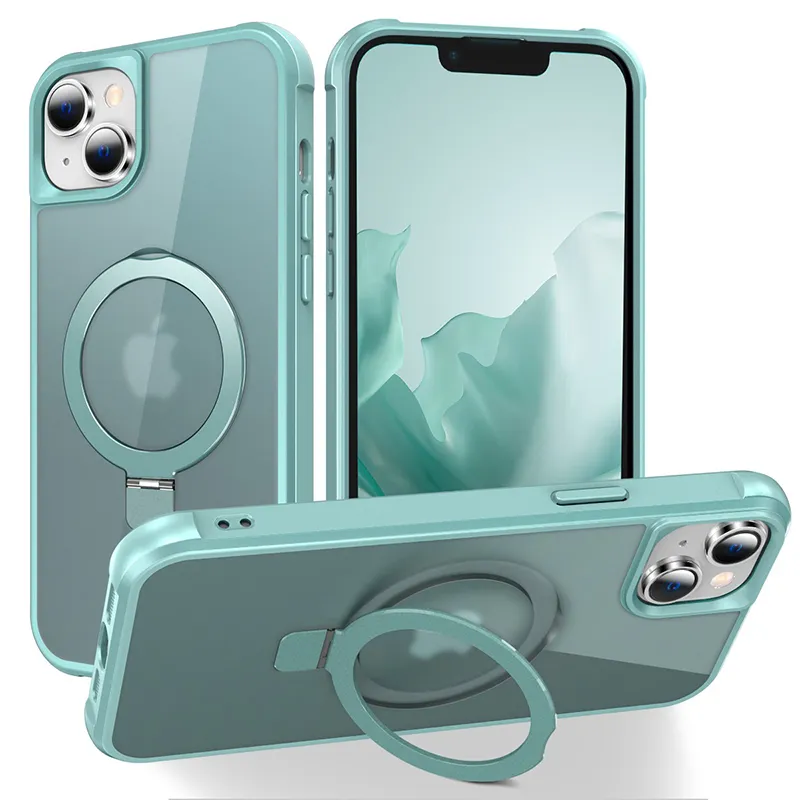 Cajas de teléfono celular de diseñador de carga inalámbrica magnética para iPhone 15 Pro Max 14 Plus 13 12 11 ProMax Funda trasera translúcida Kickstand Funda para teléfono Shell