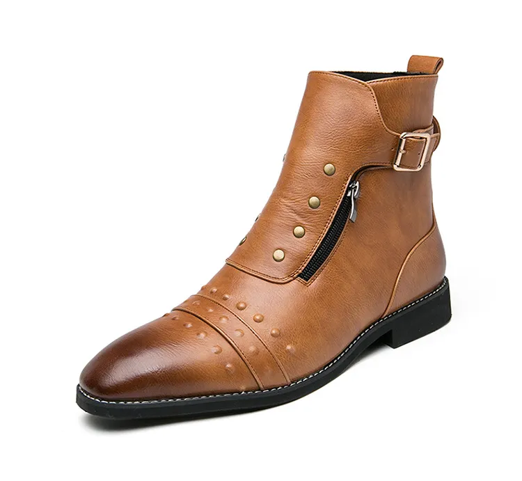 Botas básicas para hombre, zapatos de moda Vintage de cuero PU para hombre, botines con cremallera para invierno y otoño, botas de moto para hombre, talla grande 38-46, botas de fiesta para niños