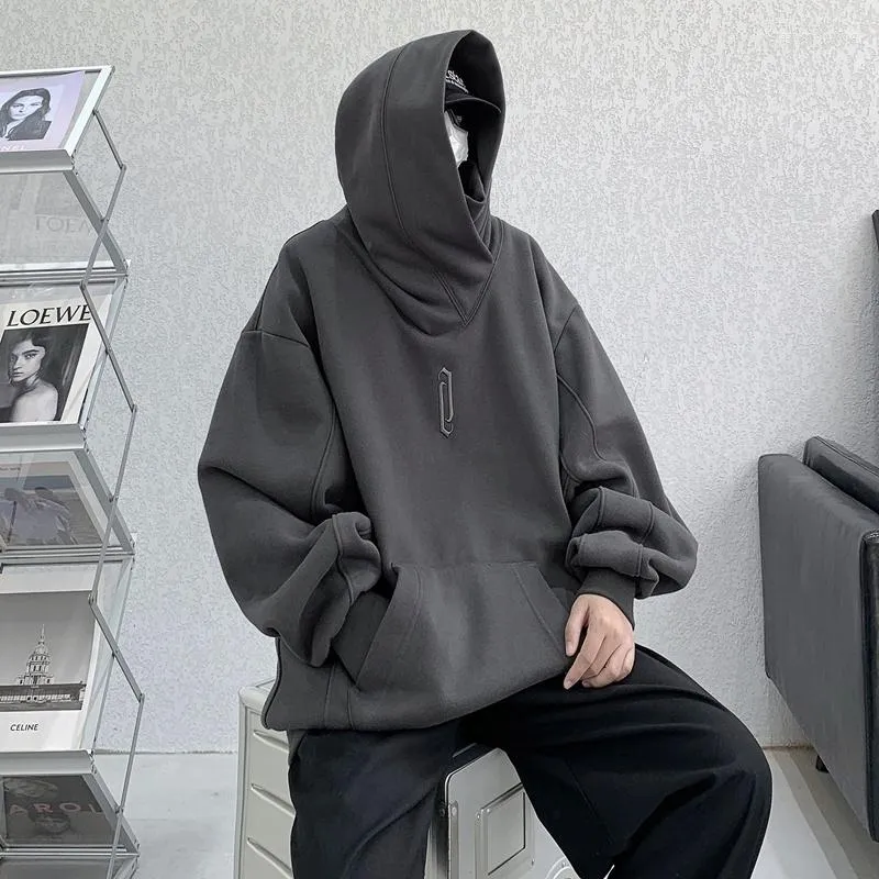 Gothic Fleece Cowl Design Fleece Lined Hoodie Mens 22 Streetwear