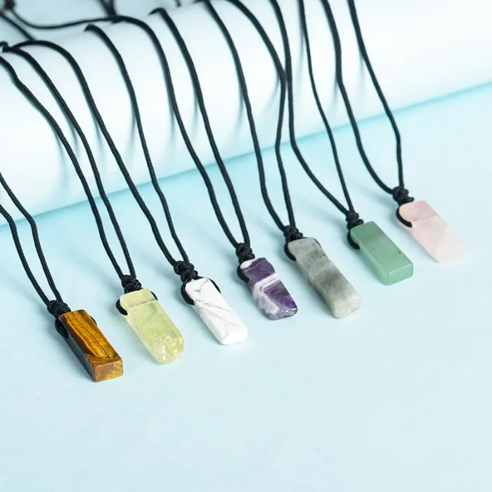 Square Natural Stone Bar Pendant Necklace Irregular Flat Healing Gemstone Amethyst Crystal Necklaces women men hiphop fashion jewelry