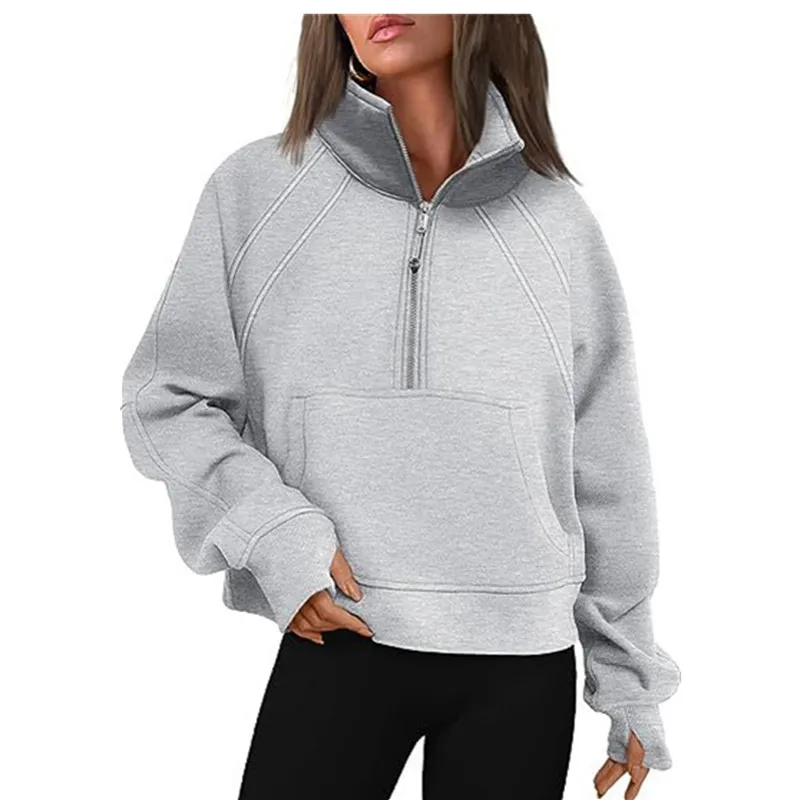 Lu Scuba Half Zip Jacket Hooded With Logo Women Fleece Warm Long