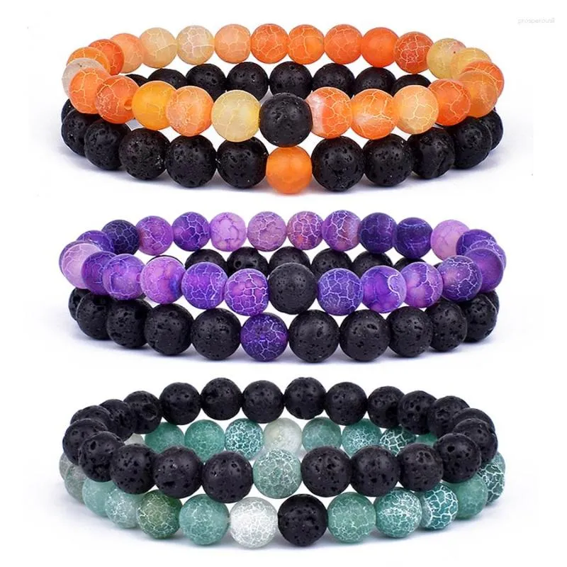 Strang Go2boho Set Armband Paare Abstand Schwarz Weiß Natürliche Lava Stein Perlen Yoga Armbänder Für Männer Frauen Elastische Seil Schmuck