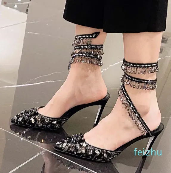 Rene Caovilla Lampadario Scarpe alla caviglia in pizzo décolleté slingback a punta sandali a spillo donna Designer di lusso Sera sh