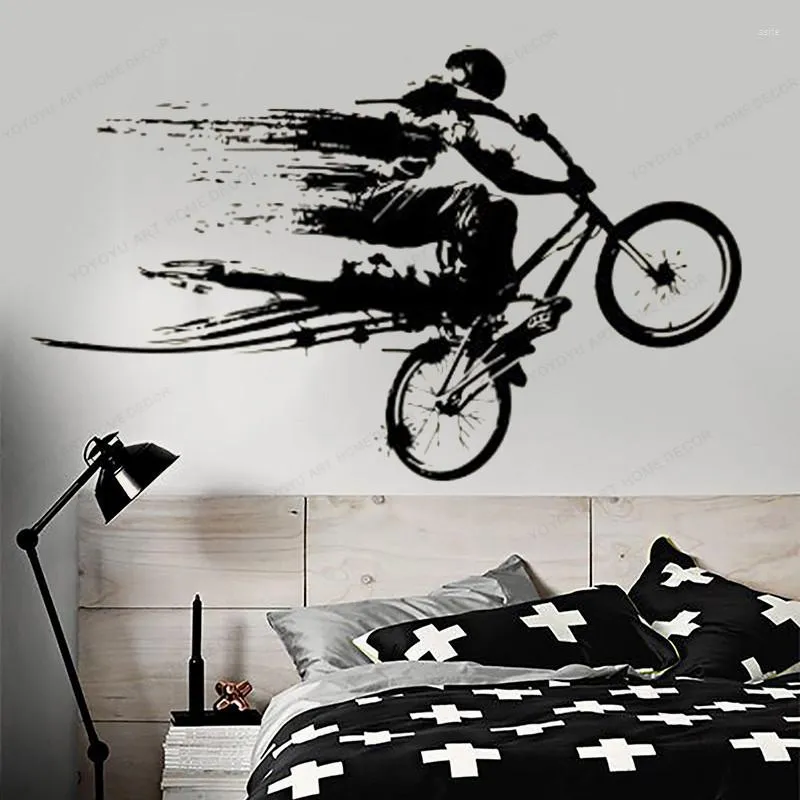 Adesivos de parede adesivo de bicicleta ciclista decalque bmx decoração de casa removível arte mural hj441