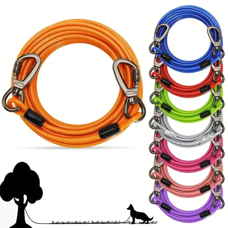 Dog Collars Leashes Dog Tie Out Cable 10-50FT Dog Runner for Yard Steel Wire Dog Cable with Durable Superior Clips Pink Dog Chains 230911