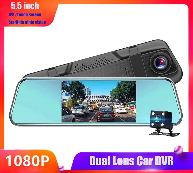 1080P HD Dual Dash Cam - Rearview Mirror DVR With Front & Rear Cameras, Night Vision, G-Sensor