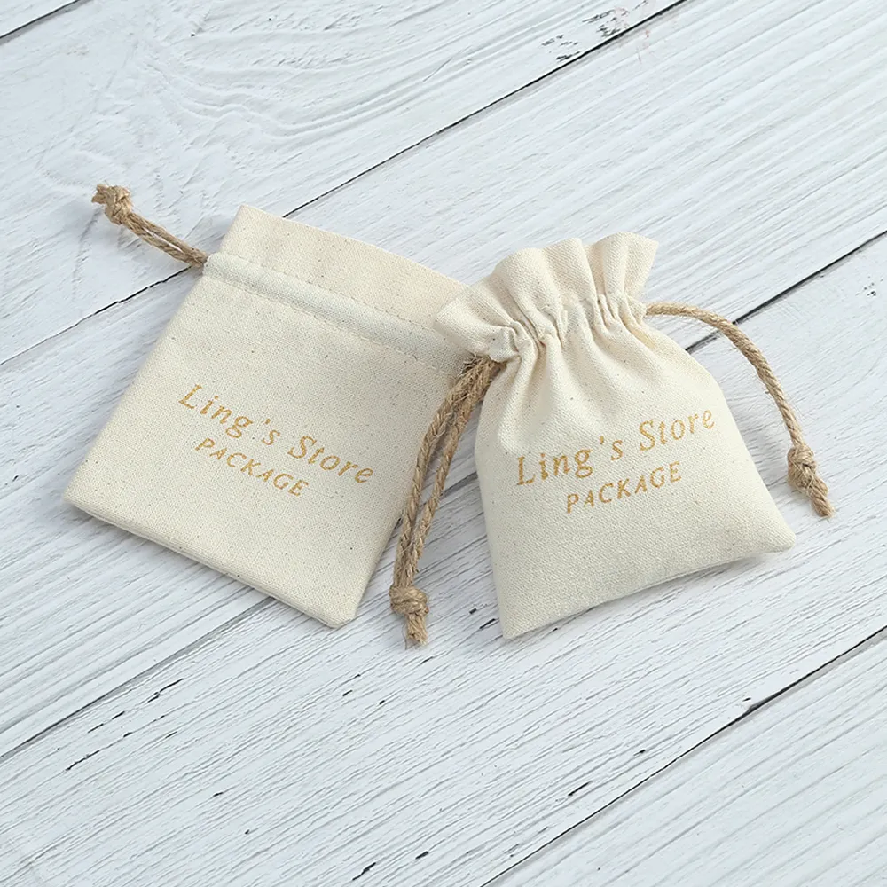 Jewelry Pouches Bags 50pcs Custom Cotton Burlap Jewelry Bag Nature Canvas Gift Bags for Necklace Earring Ring Soap Organizer Pouch Wedding Favor 230909