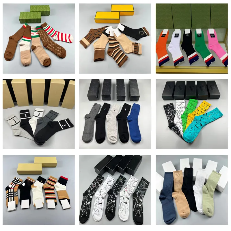 2023 дизайнерские носки, мужские и женские носки, роскошные брендовые дышащие спортивные носки, 5 шт. с коробкой, модные чулки, спортивные хлопковые носки одного размера