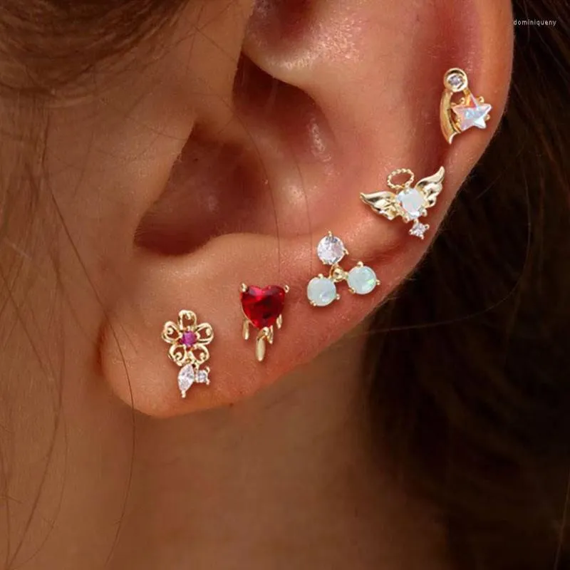 Stainless Steel Threader Hoop Earrings With Zircon Heart Flower