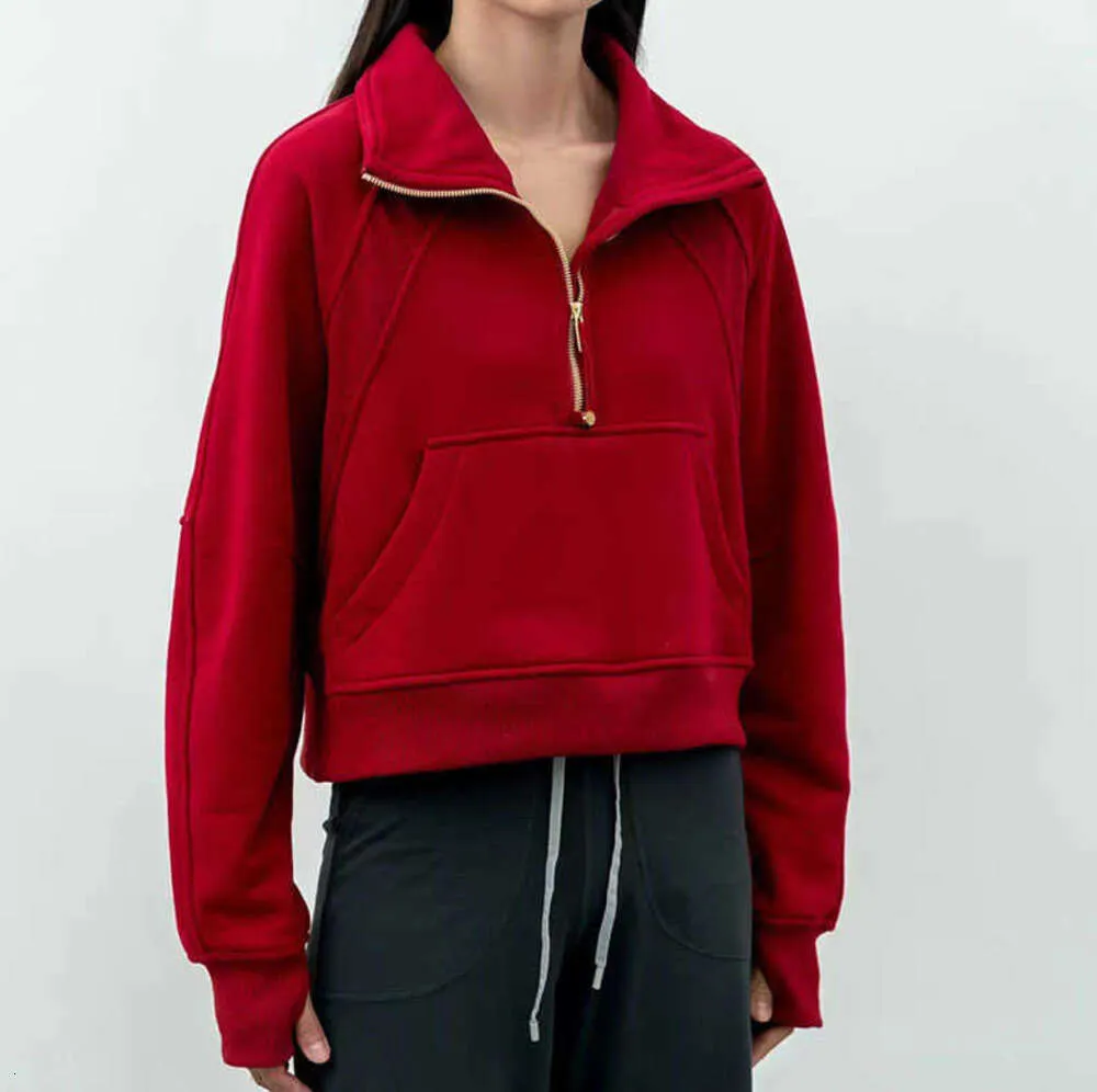 Yoga Kıyafetleri Lu-99 Kadın Fitness Hoodies Runing Ceket Bayanlar Spor Yarım fermuarlı sweatshirt Kalın gevşek kısa tarz