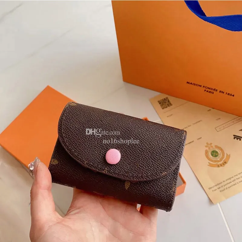 Designer Micro Wallet Rosalie Coin Purse Sarah Wallet cowhide leather women Clutch Bags Zipped coins pocket womens mini hangbag brown bag