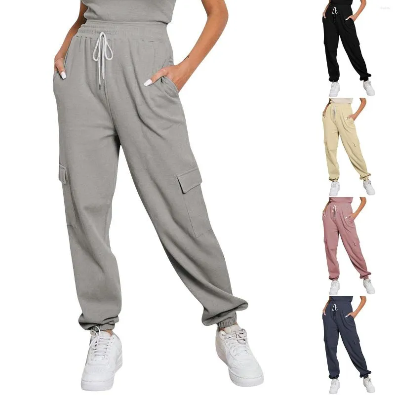 Pantalon femme jambe large Yoga taille haute confortable danse sport poche élastique mode Simple polyvalent