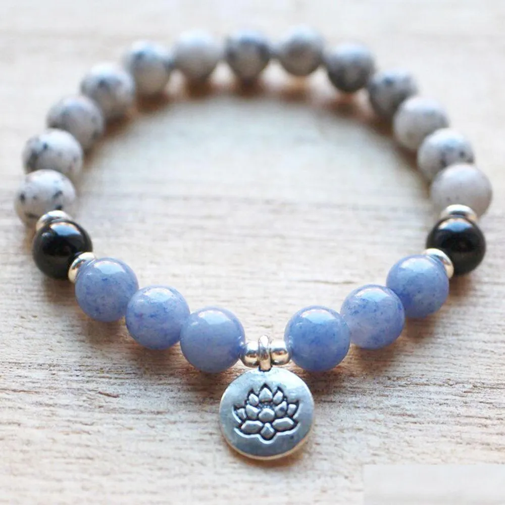 Perlé Mg1325 Nouveau Design Femmes Noir Obsidienne Mala Bracelet Naturel Brésil Bleu Aventurine Énergie Meilleur Yogi Cadeau Pour Son Dr Dhgarden Dhgw5