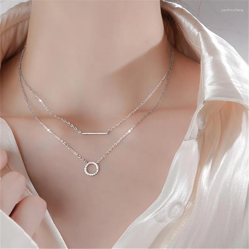 Pendanthalsband Fashion Zircon Circle Double Layer Chain Halsband för kvinnors uttalande smycken bröllop brud gåva DZ623