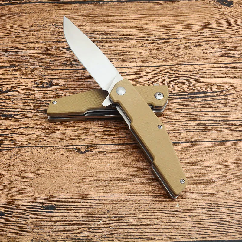 Promotion G3552 Flipper Folding Knife 8Cr13Mov Satin Drop Point Blade Sand G10 with Stainless Steel Sheet Handle Ball Bearing Outdoor EDC Pocket Folding Knives