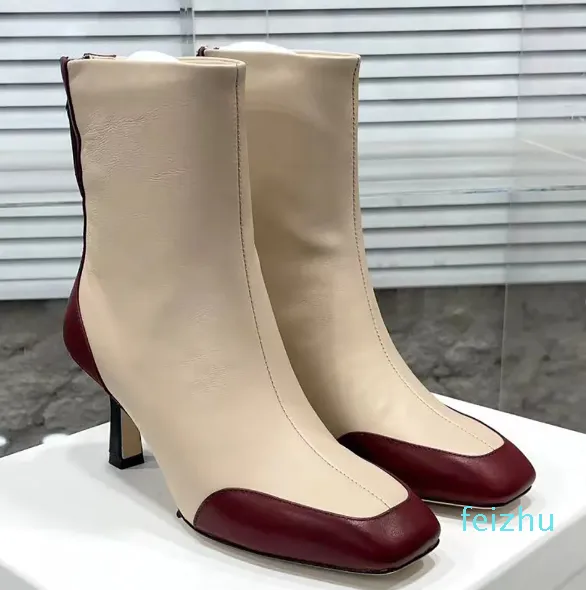 Costura de couro com cores contrastantes Botas da moda Sapatos femininos ao ar livre botas de grife de luxo calçados de fábrica
