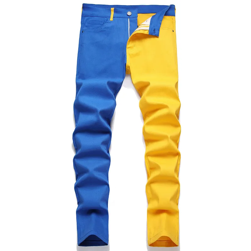 Slim Fit Men's Spliced ​​Jeans Micro Elastic Two Color Stitching Pants Spring Autumn Fashion Casual Multi Color Trousers