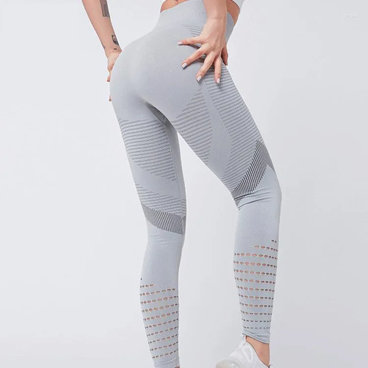 Pantaloni attivi Mesh Hollow Grigio Leggings push up Yoga Donna Fitness Palestra femminile Bottino Collant sportivo Abbigliamento sportivo Pantaloni da corsa