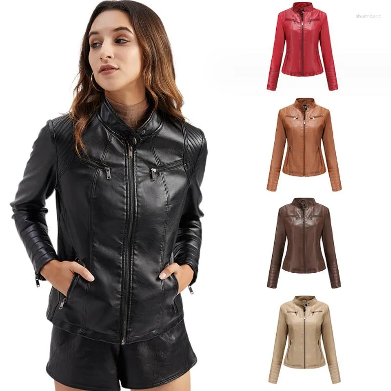 Women's Jackets Fashion Women Faux Leather Jacket Autumn Winter Long Sleeve Plus Size Ladies Solid Zipper Biker Coat Female Casual Outwear