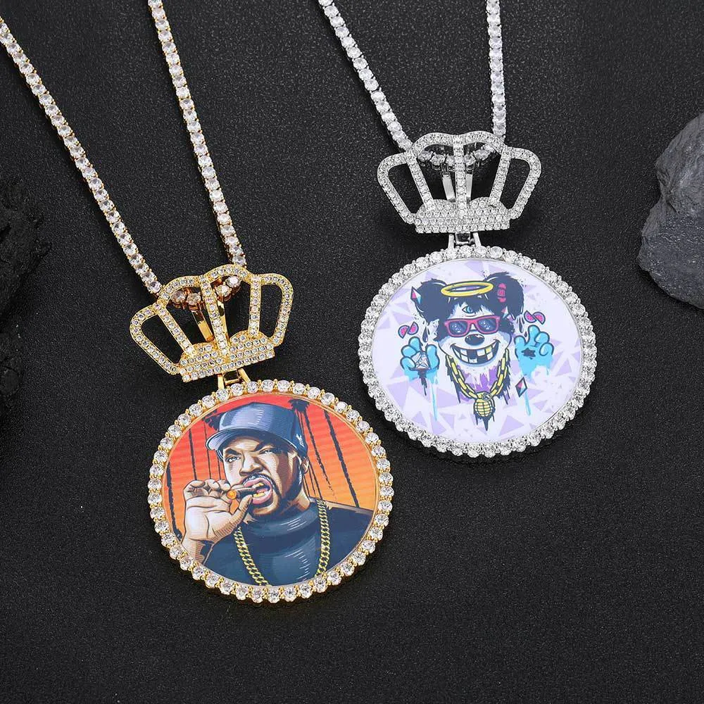 High Quality Zirconia Custom Made Photo Big Medallions Necklace Pendant Iced Out Cuban Men Hip Hop Picture Jewelry Gift Can Free Custom Logo