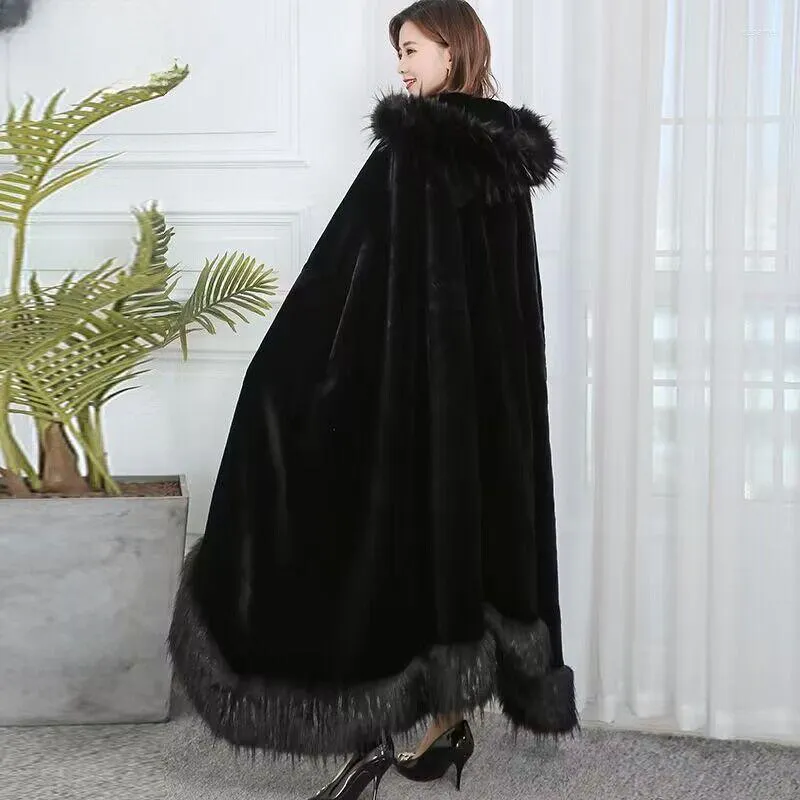 Black hooded top cape coat