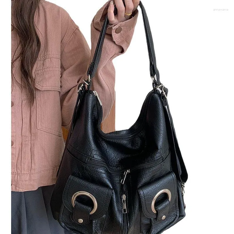 Abendtaschen Koreanische Mode Schwarz Weiß Große Kapazität Frauen Umhängetasche Luxus Reißverschlusstasche PU Leder Arbeit Tote Rucksäcke