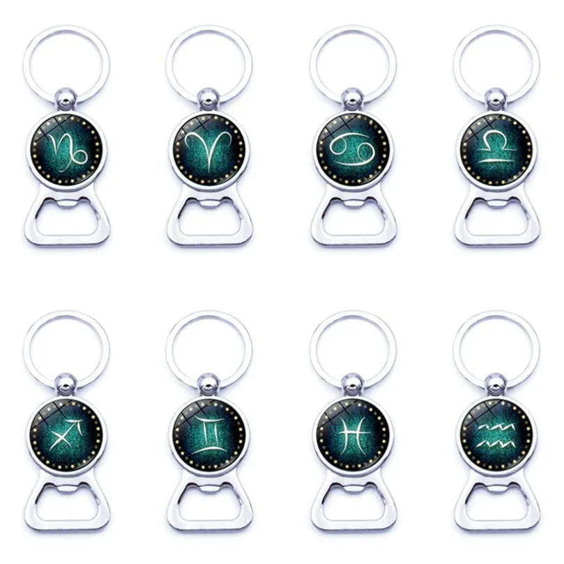 Uppdatering 12 Constell Keychain Horoscope Sign Summer Beer Bottle Opener Key Chain Ring Fashion Accessories