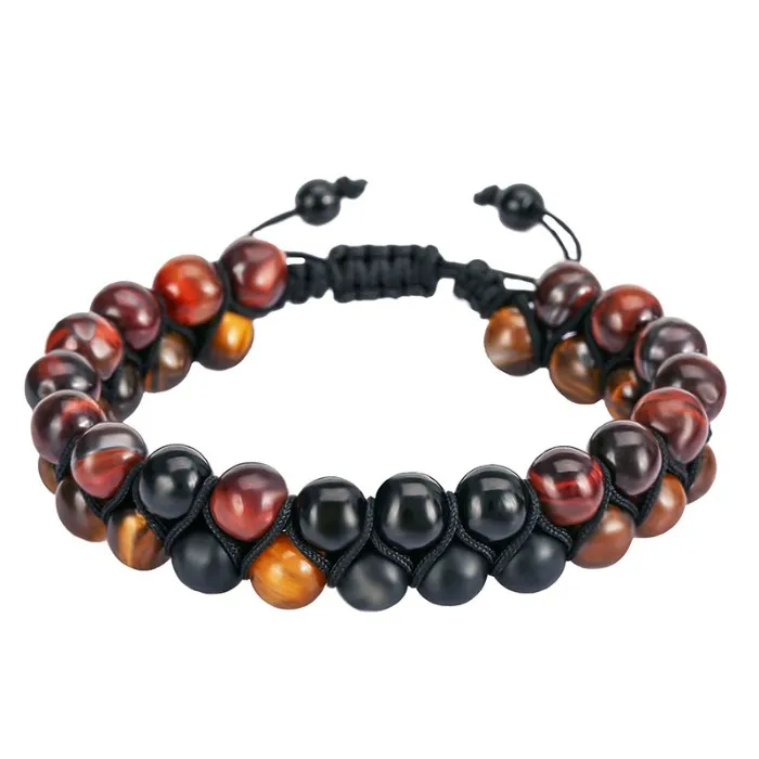 8MM Natural Stone Red Tiger Eye Bracelet Adjustable Layer Double Frosted Stone Beaded Bracelets Bangle Cuff Fashion Jewelry