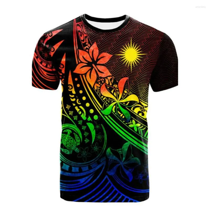 Herren T-Shirts Pohnpei Polynesian Tribal Retro Tattoo 3D-Druck und Damen Sommer Casual Beach Wear Kurzarm-T-Shirt